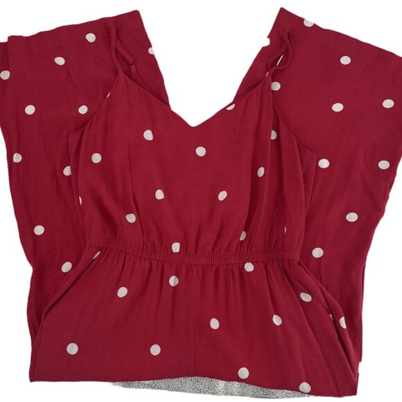 LOFT Red & White Polka Dot Wide Leg Crop Jumpsuit M - Picture 4 of 6